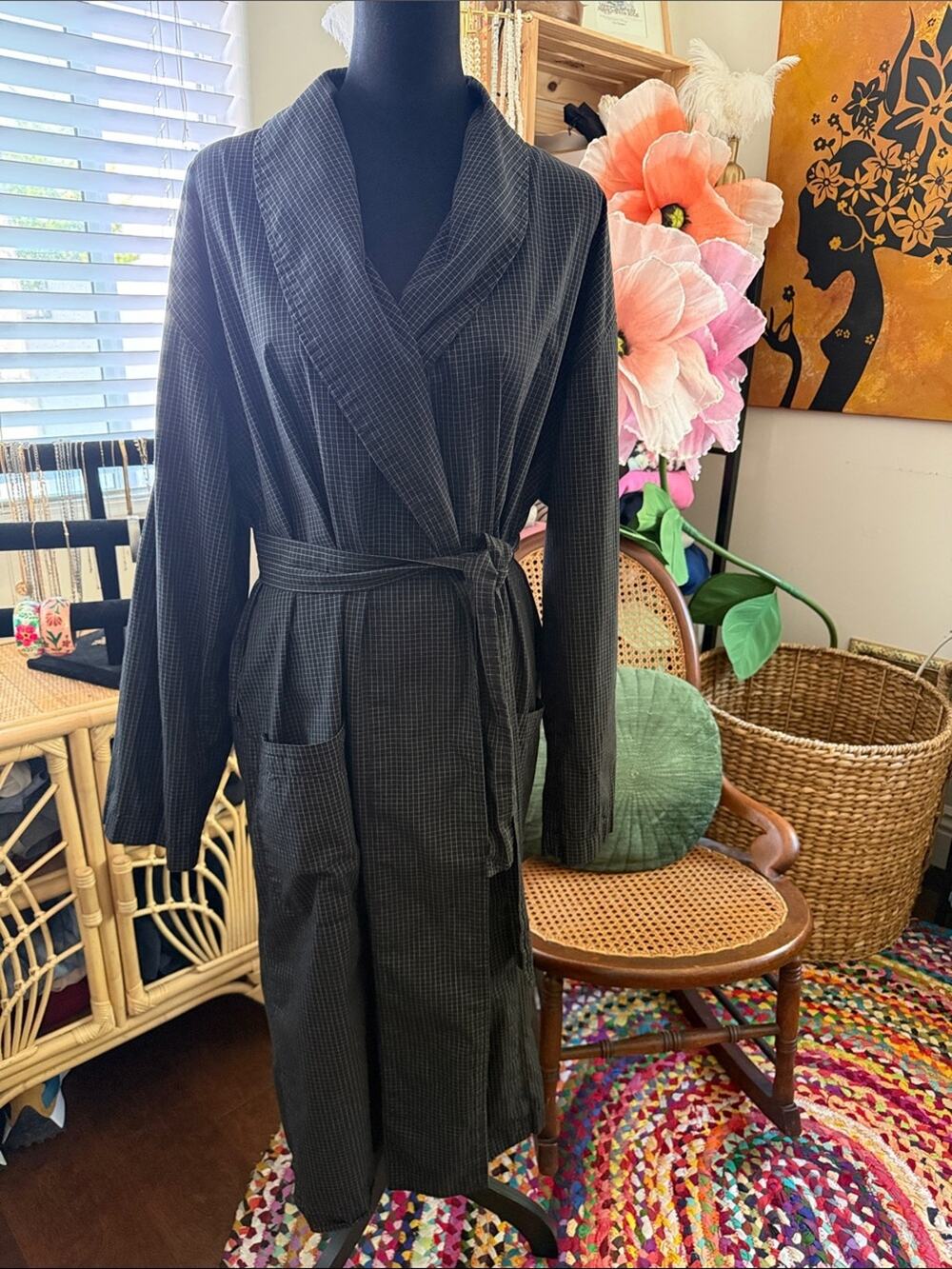Polo Ralph Lauren Black Soho Plaid Cozy Luxe Dark Academia Minimalist Chic Robe